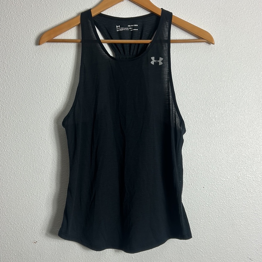 Under Armour racerback fitted tank black logo heatgear Xsmall